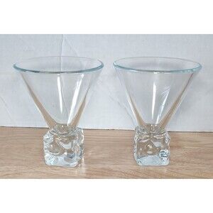 Vintage MCM 2 Set DiSaronno Clear Melting Ice Cube Base Martini Cocktail Glasses